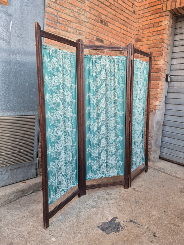 biombo 3hojas madera textil azul 180x180x2.5 1u